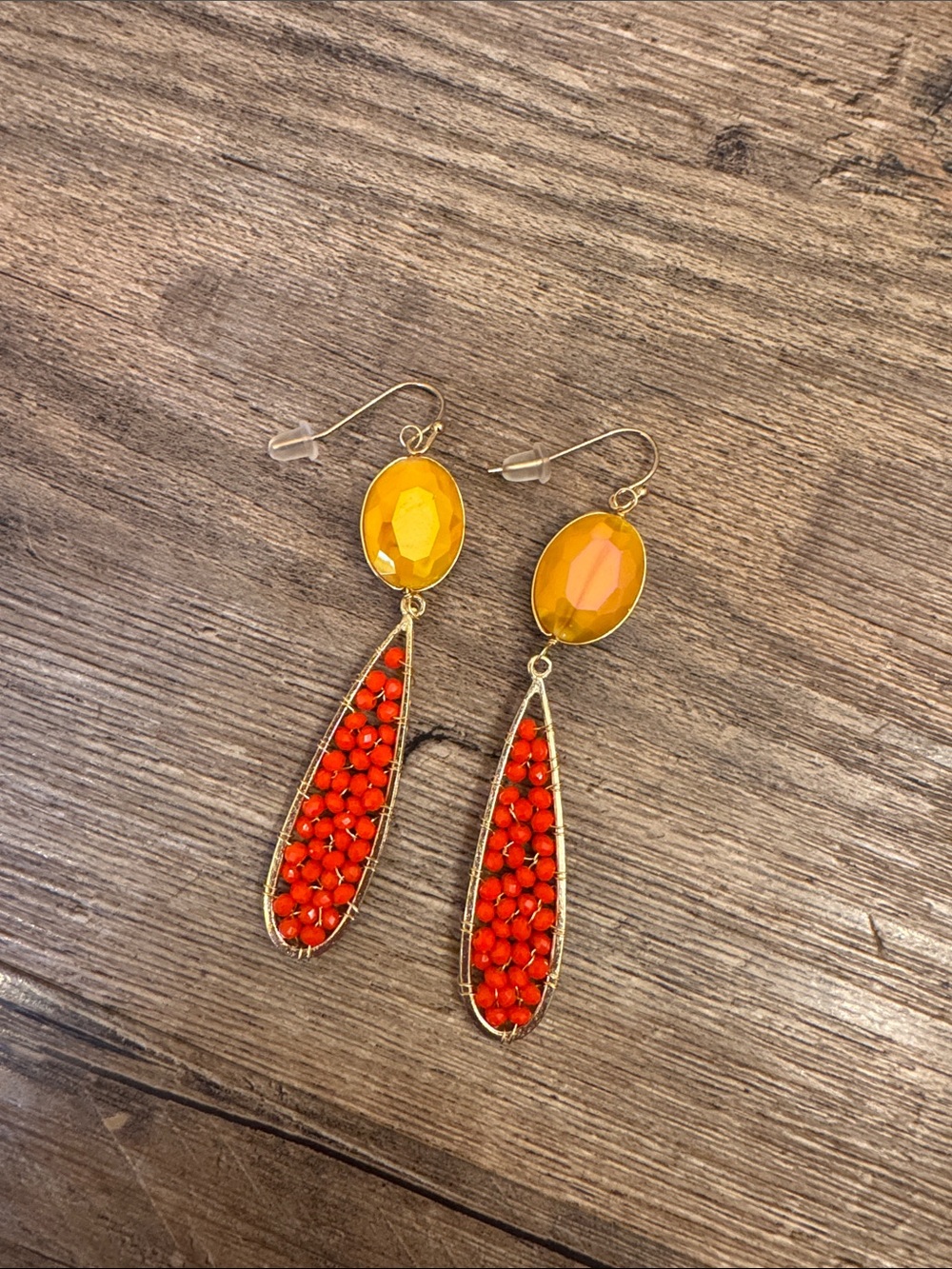 Gold-Tone Yellow & Red Beaded Drop Earrings